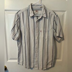Levi's Men's Button-Down Shirt with White Base and Blue Stripes